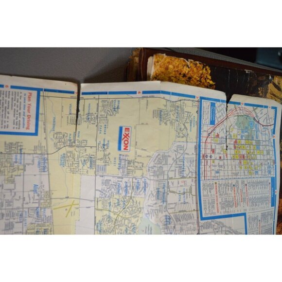 Vintage 1979 Exxon Houston Vicinity Road Map With Points Of Interest Highlighted - Picture 7 of 10